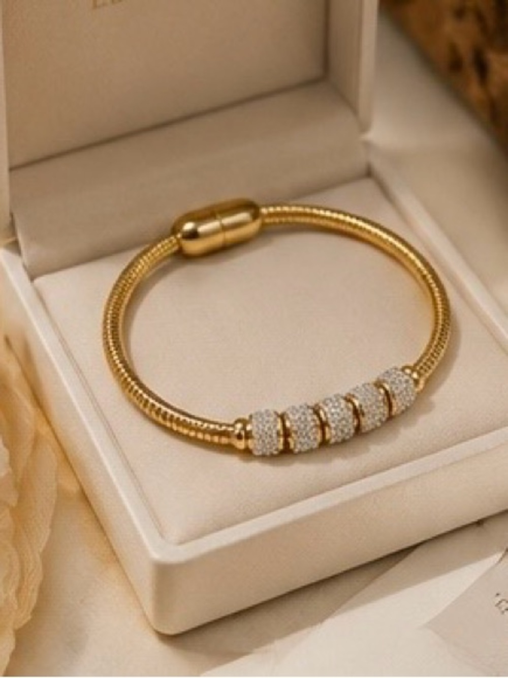 Elegant Gold Pave Bead Bangle Bracelet